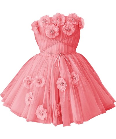 Strapless Tulle Short Homecoming Dresses for Teens Flowers A Line Cocktail Party Gowns Water Red $40.49 Dresses