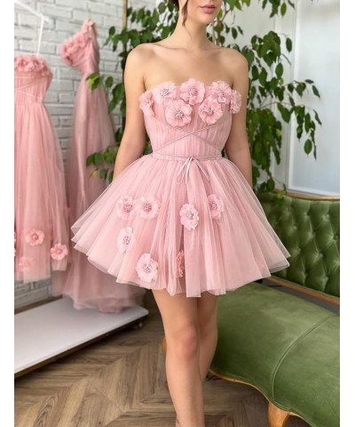 Strapless Tulle Short Homecoming Dresses for Teens Flowers A Line Cocktail Party Gowns Water Red $40.49 Dresses