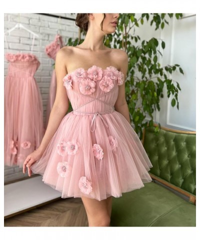 Strapless Tulle Short Homecoming Dresses for Teens Flowers A Line Cocktail Party Gowns Water Red $40.49 Dresses