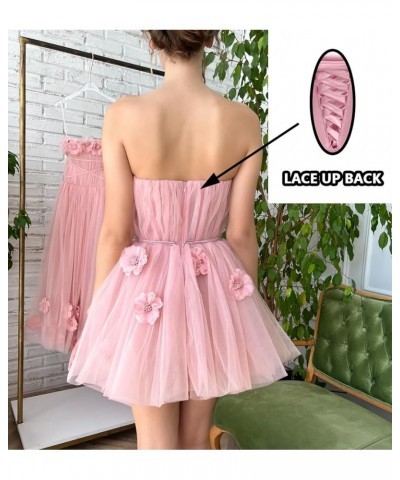 Strapless Tulle Short Homecoming Dresses for Teens Flowers A Line Cocktail Party Gowns Water Red $40.49 Dresses