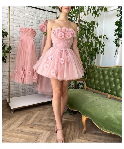 Strapless Tulle Short Homecoming Dresses for Teens Flowers A Line Cocktail Party Gowns Water Red $40.49 Dresses