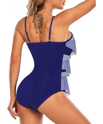 Womens Athletic One Piece 2024 Retro Flounce Swimsuits Ruffled Tiered Tummy Control Swimwear Plus Bathing Suits Blue Gradient...