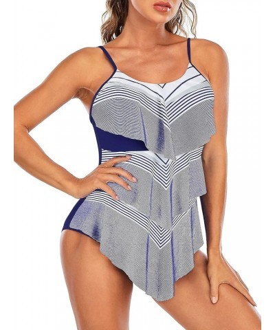 Womens Athletic One Piece 2024 Retro Flounce Swimsuits Ruffled Tiered Tummy Control Swimwear Plus Bathing Suits Blue Gradient...