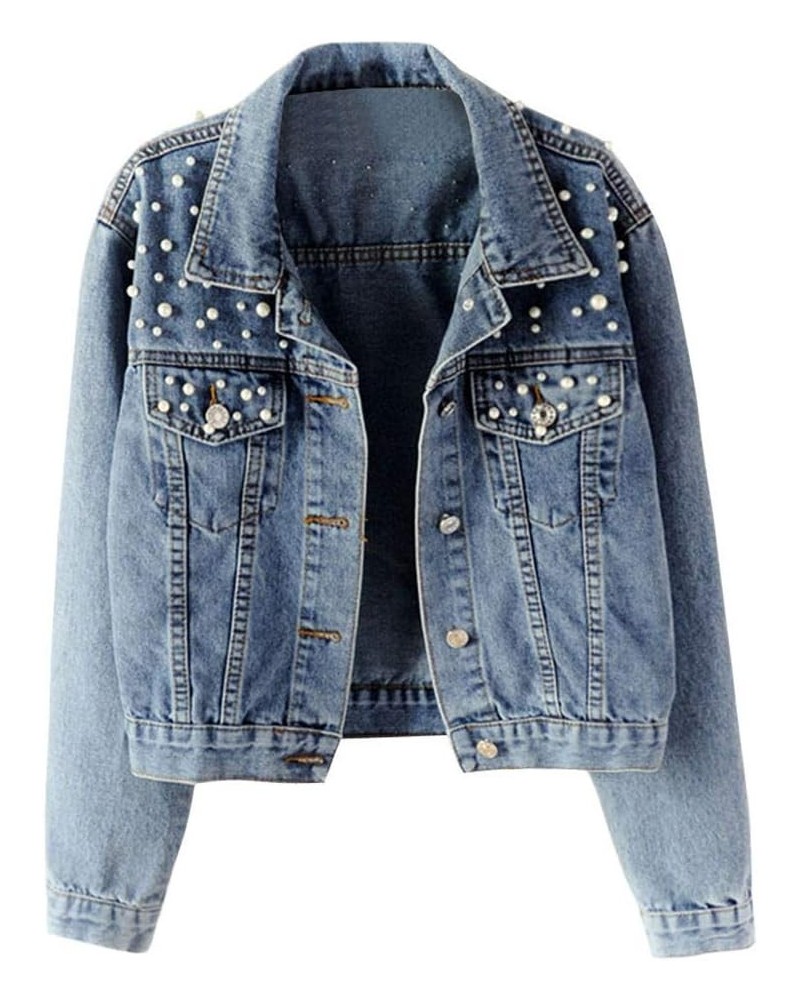 2023 Jean Jackets for Women Oversized Fashion Button Down Denim Jacket Fall Shacket Western Jacket with Pockets Blue $10.83 J...