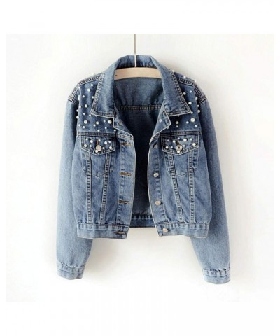 2023 Jean Jackets for Women Oversized Fashion Button Down Denim Jacket Fall Shacket Western Jacket with Pockets Blue $10.83 J...