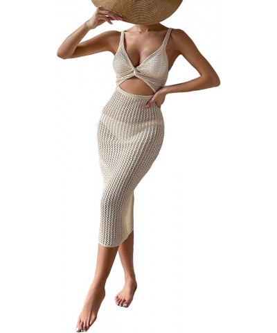 Women's Split Thigh Solid Cover Up Long Dress Summer Spaghetti Strap Beach Dress Apricot Cut Out $18.89 Swimsuits