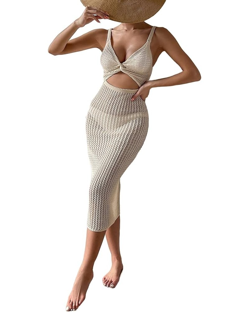 Women's Split Thigh Solid Cover Up Long Dress Summer Spaghetti Strap Beach Dress Apricot Cut Out $18.89 Swimsuits