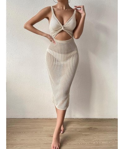 Women's Split Thigh Solid Cover Up Long Dress Summer Spaghetti Strap Beach Dress Apricot Cut Out $18.89 Swimsuits