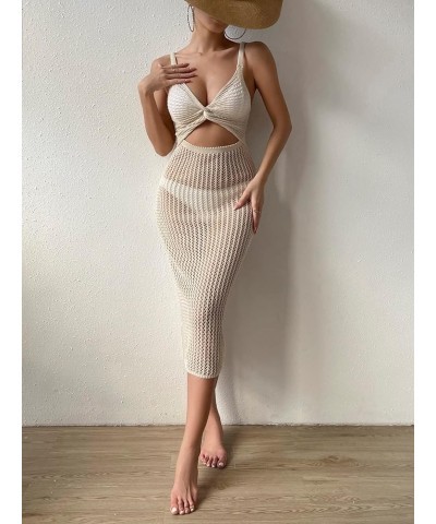 Women's Split Thigh Solid Cover Up Long Dress Summer Spaghetti Strap Beach Dress Apricot Cut Out $18.89 Swimsuits