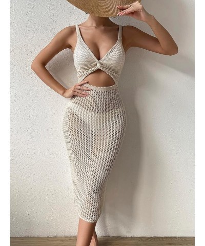 Women's Split Thigh Solid Cover Up Long Dress Summer Spaghetti Strap Beach Dress Apricot Cut Out $18.89 Swimsuits