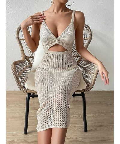 Women's Split Thigh Solid Cover Up Long Dress Summer Spaghetti Strap Beach Dress Apricot Cut Out $18.89 Swimsuits