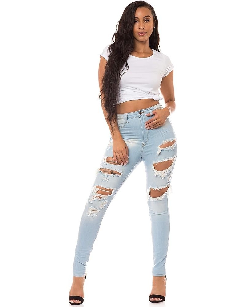 Aphrodite Skinny Cargo Jeans for Women - High Waisted Hand Sanding Distressed Ripped Jeans Stretch Denim Pants 4469a-light Bl...