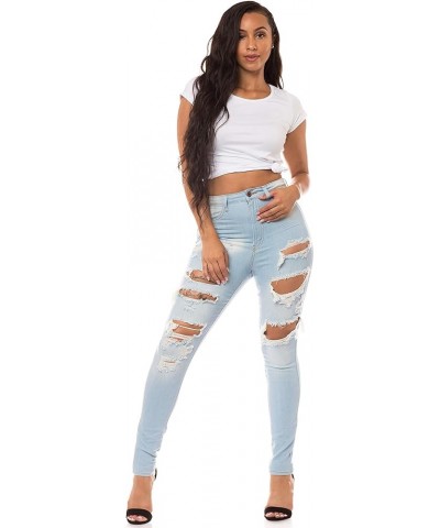 Aphrodite Skinny Cargo Jeans for Women - High Waisted Hand Sanding Distressed Ripped Jeans Stretch Denim Pants 4469a-light Bl...