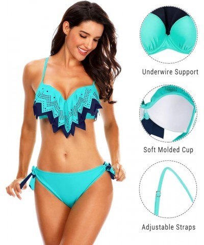 Women Two Piece Swimsuit Push Up Underwire Bikini Sets Sexy Bathing Suits Ruffle Bikini Top with Bottom Teen Girls Blue $17.4...