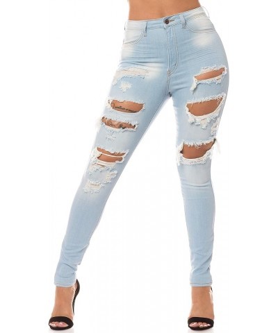 Aphrodite Skinny Cargo Jeans for Women - High Waisted Hand Sanding Distressed Ripped Jeans Stretch Denim Pants 4469a-light Bl...