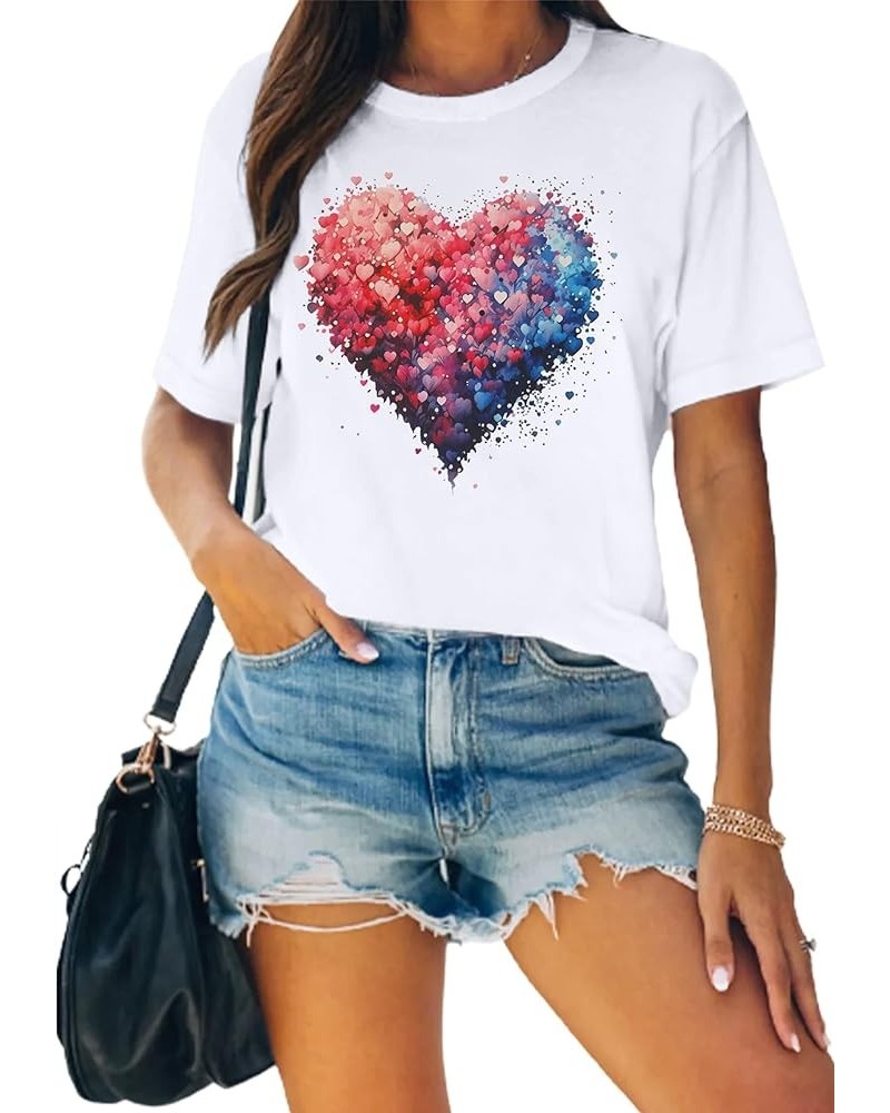 Womens Valentine's Day Shirts Cute Love Heart Tshirts Funny Teen Girl's Valentines Short Sleeve White1 $11.88 T-Shirts