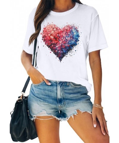 Womens Valentine's Day Shirts Cute Love Heart Tshirts Funny Teen Girl's Valentines Short Sleeve White1 $11.88 T-Shirts