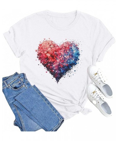 Womens Valentine's Day Shirts Cute Love Heart Tshirts Funny Teen Girl's Valentines Short Sleeve White1 $11.88 T-Shirts