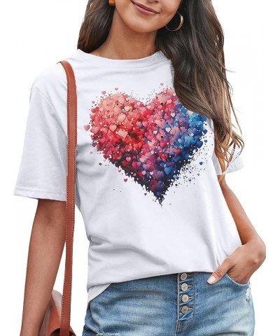 Womens Valentine's Day Shirts Cute Love Heart Tshirts Funny Teen Girl's Valentines Short Sleeve White1 $11.88 T-Shirts