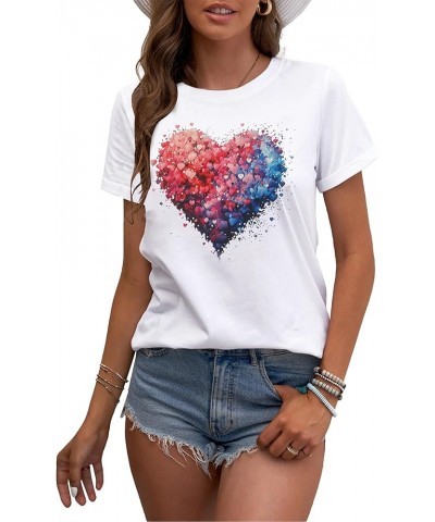 Womens Valentine's Day Shirts Cute Love Heart Tshirts Funny Teen Girl's Valentines Short Sleeve White1 $11.88 T-Shirts