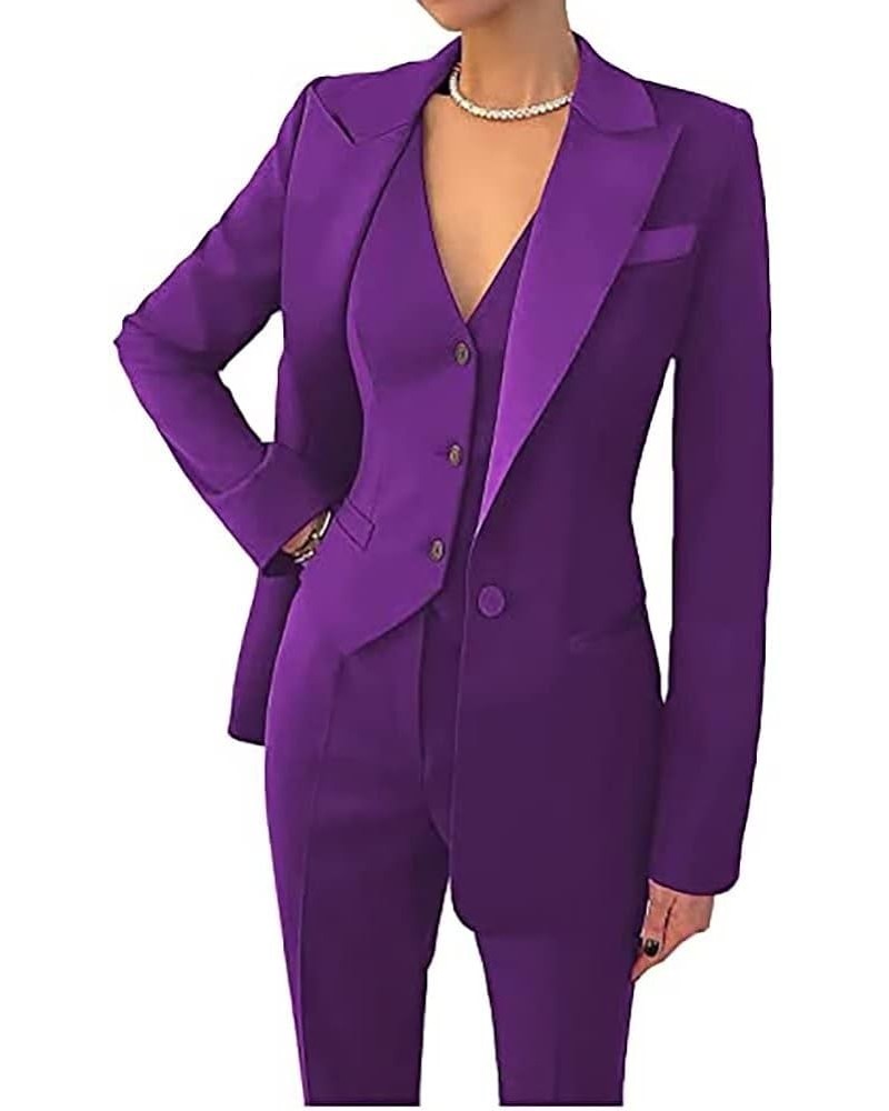 Business Women Suit Set 3 Pieces Notch Lapel Single Breasted Vest for Office Work Lady Suits (Blazer+Vest+Pants) Purple $23.6...