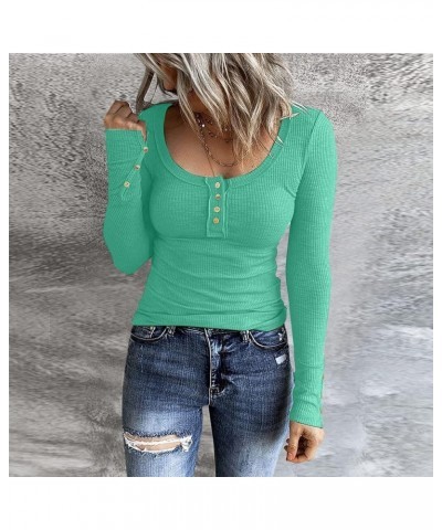 Long Sleeve Shirts for Women Fitted Scoop Neck Ribbed Knit Casual Tops Slim Basic Shirts Button Down Henley T Shirt A1light G...