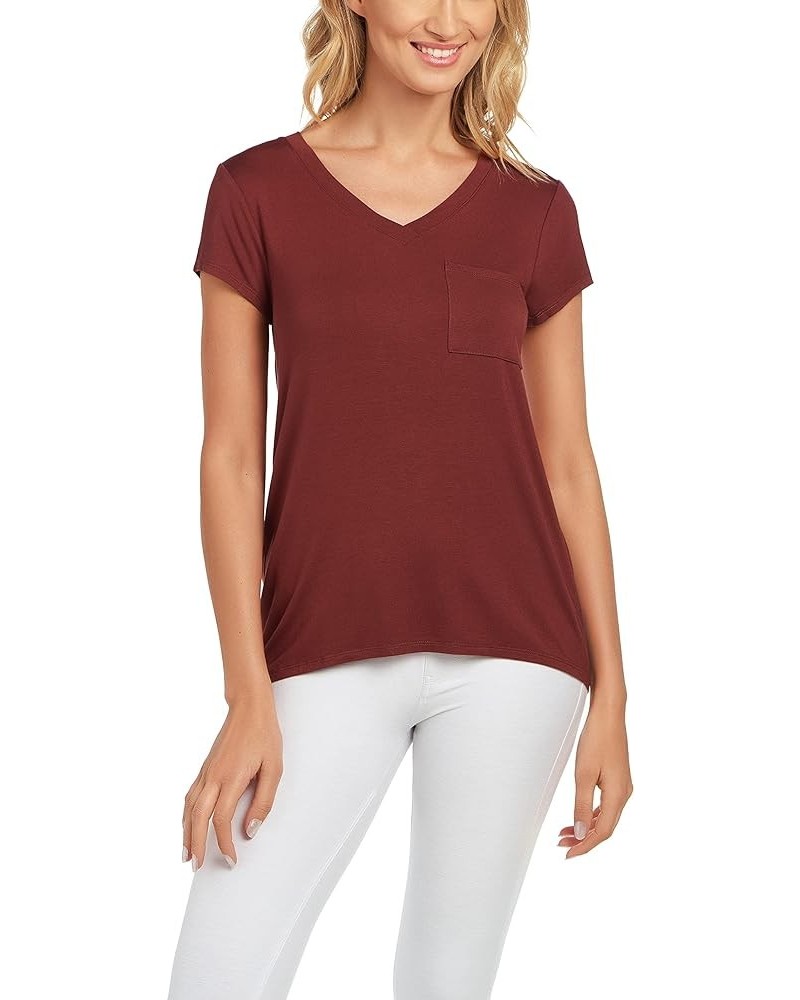 Womens Apparel V-Neck Swing Body Pocket Tee with Hi-Low Hem Espresso $16.50 T-Shirts