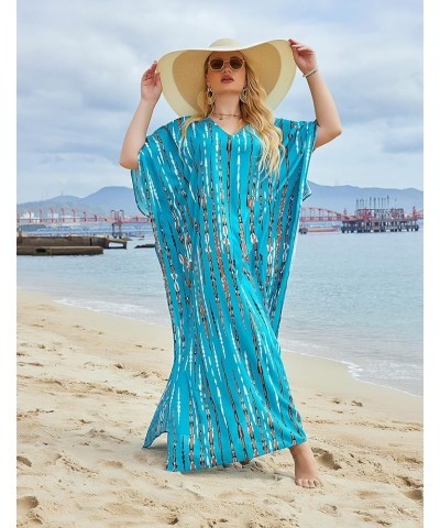 Womens Plus Size Bathing Suit Cover Up Colorful Beach Kaftan Dress Long Bikini Cover Up Swimsuit Beachwear Blue $20.39 Swimsuits