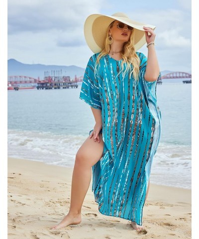 Womens Plus Size Bathing Suit Cover Up Colorful Beach Kaftan Dress Long Bikini Cover Up Swimsuit Beachwear Blue $20.39 Swimsuits