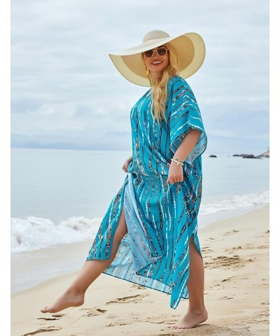 Womens Plus Size Bathing Suit Cover Up Colorful Beach Kaftan Dress Long Bikini Cover Up Swimsuit Beachwear Blue $20.39 Swimsuits