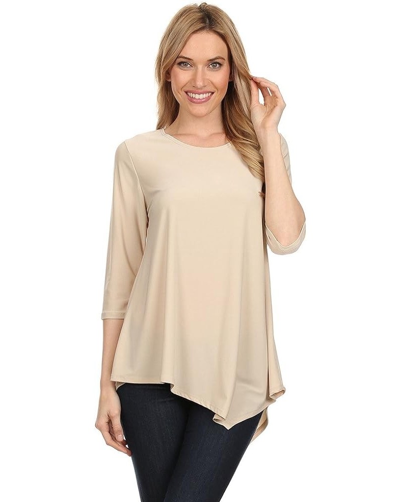 Women's 3/4 Sleeve Various Handkerchief Hem Tunic Top Asym - Taupe $10.81 Tops