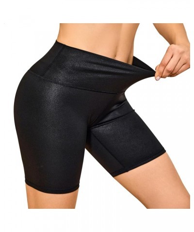 Womens Faux Leather Biker Shorts High Stretchy Gym Shorts Black $13.24 Shorts