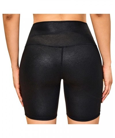 Womens Faux Leather Biker Shorts High Stretchy Gym Shorts Black $13.24 Shorts