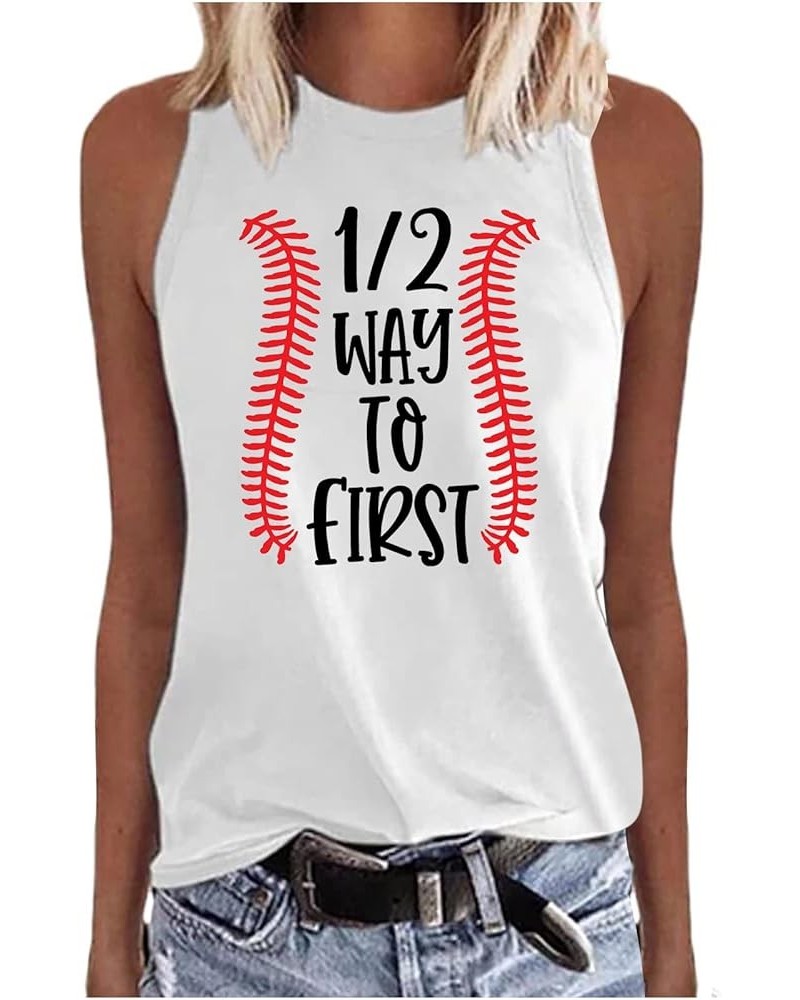 Baseball Mom Shirts Sleeveless Tank Top for Women Mother's Day Funny Tops Crewneck Summer Casual 2023 Graphic Tees 02 White $...