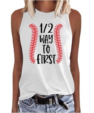 Baseball Mom Shirts Sleeveless Tank Top for Women Mother's Day Funny Tops Crewneck Summer Casual 2023 Graphic Tees 02 White $...