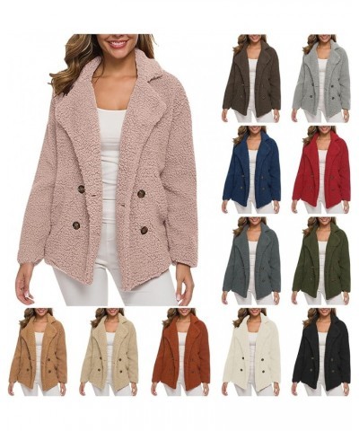 Sherpa Jacket Winter Coats for Women Lapel Fuzzy Fleece Oversized Winter Jacket Button Plush Pockets Cardigan Outwear B01-yel...