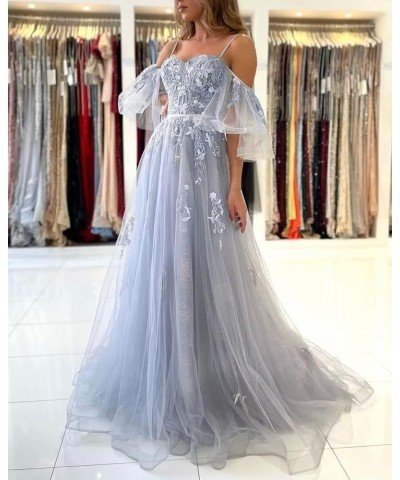 Off The Shoulder Lace Appliques Prom Dresses Long 2023 Tulle Corset Puffy Sleeve Formal Evening Gowns Teal $38.25 Dresses