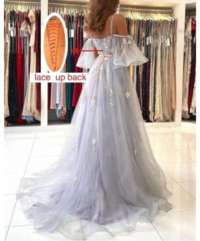 Off The Shoulder Lace Appliques Prom Dresses Long 2023 Tulle Corset Puffy Sleeve Formal Evening Gowns Teal $38.25 Dresses