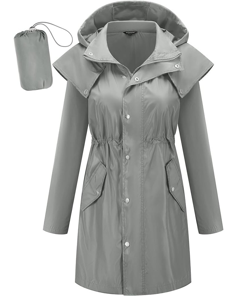 Women's Long Rain Jackets Waterproof Lightweight Hooded Packable Rain Coats Detachable Cape Grey $20.51 Jackets