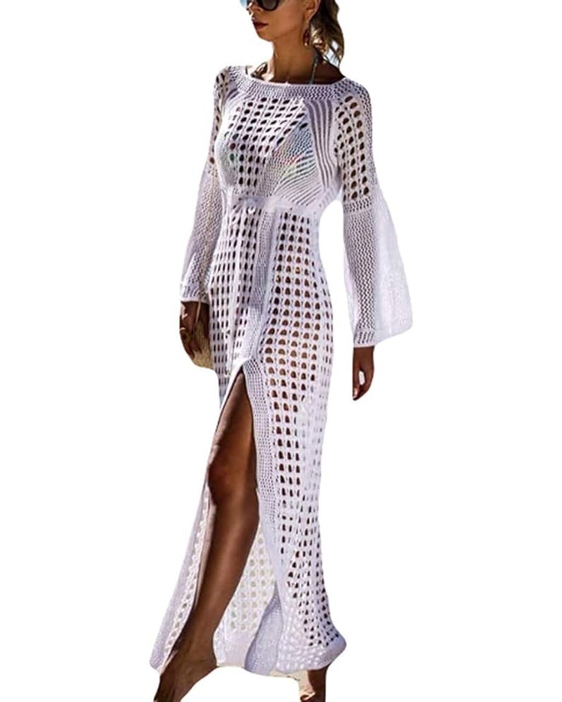 Women's Bikini Swimsuits Two Piece Crochet Fishnet Bra Top Maxi Skirt Cover Up Set Beach Outfits 9991-white $16.66 Swimsuits