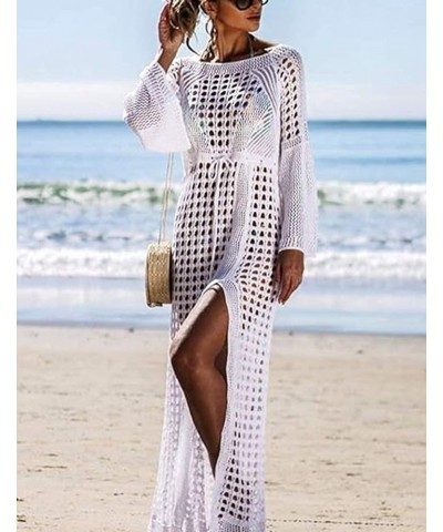 Women's Bikini Swimsuits Two Piece Crochet Fishnet Bra Top Maxi Skirt Cover Up Set Beach Outfits 9991-white $16.66 Swimsuits