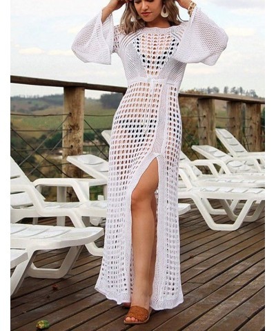 Women's Bikini Swimsuits Two Piece Crochet Fishnet Bra Top Maxi Skirt Cover Up Set Beach Outfits 9991-white $16.66 Swimsuits