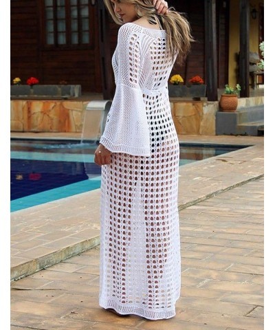 Women's Bikini Swimsuits Two Piece Crochet Fishnet Bra Top Maxi Skirt Cover Up Set Beach Outfits 9991-white $16.66 Swimsuits