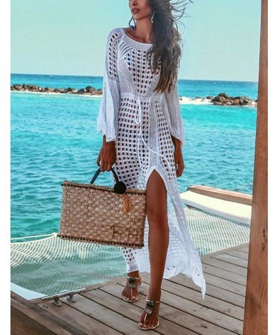 Women's Bikini Swimsuits Two Piece Crochet Fishnet Bra Top Maxi Skirt Cover Up Set Beach Outfits 9991-white $16.66 Swimsuits