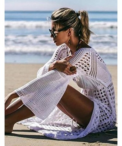 Women's Bikini Swimsuits Two Piece Crochet Fishnet Bra Top Maxi Skirt Cover Up Set Beach Outfits 9991-white $16.66 Swimsuits