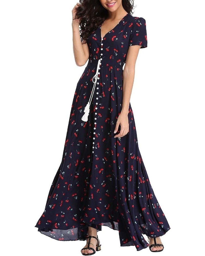 Women's Floral Maxi Dresses Boho Button up Split Beach Party Long Dress Floral K $10.59 Dresses