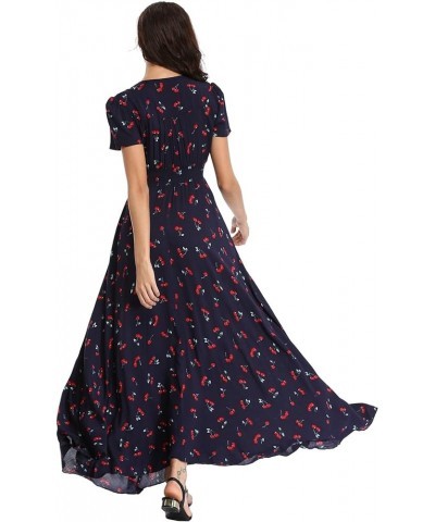 Women's Floral Maxi Dresses Boho Button up Split Beach Party Long Dress Floral K $10.59 Dresses