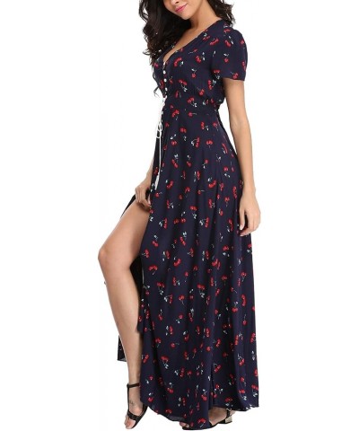 Women's Floral Maxi Dresses Boho Button up Split Beach Party Long Dress Floral K $10.59 Dresses