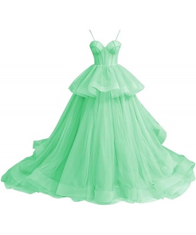 Layered Tulle Prom Dresses 2024 Long Ball Gowns Puffy Sweetheart Princess Dresses Formal Wedding Evening Gowns Candy Green Bl...