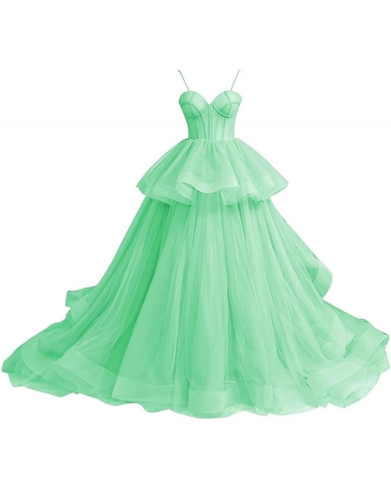 Layered Tulle Prom Dresses 2024 Long Ball Gowns Puffy Sweetheart Princess Dresses Formal Wedding Evening Gowns Candy Green Bl...